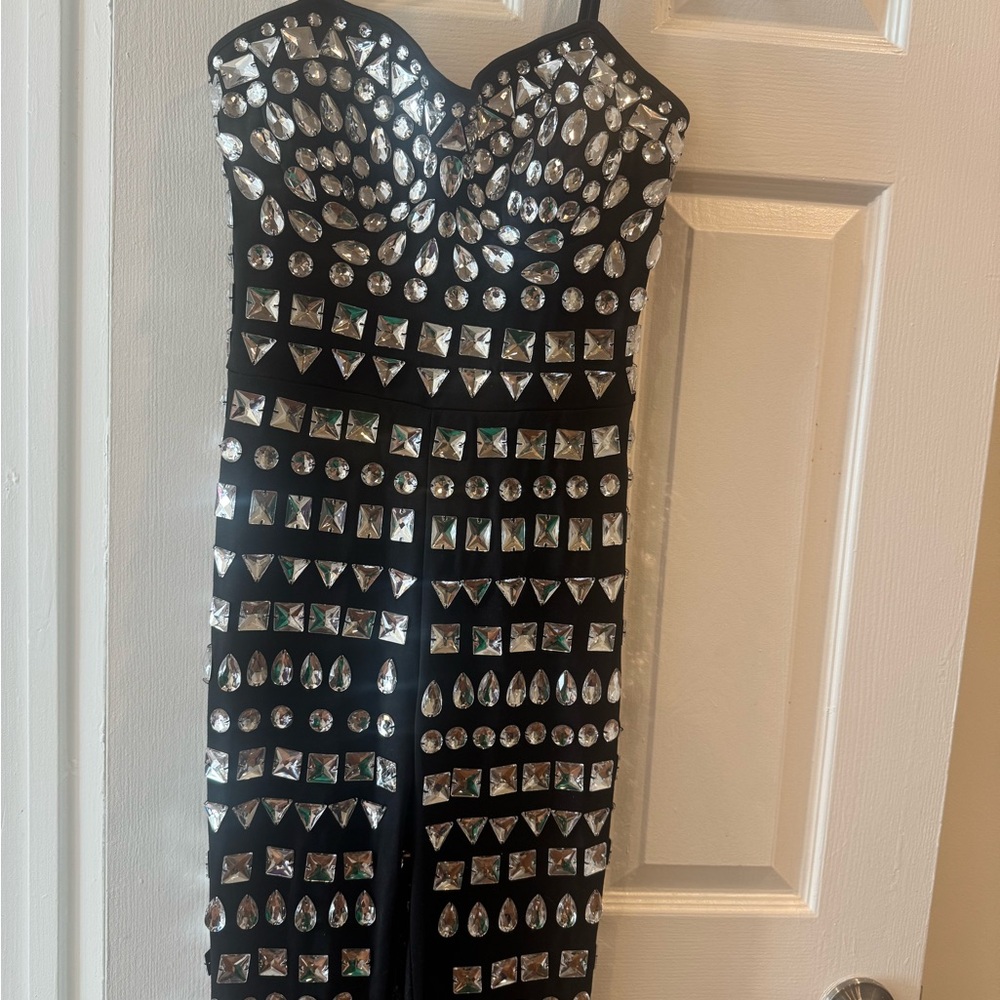 Elegant Black and Silver Embellished jumpsuit